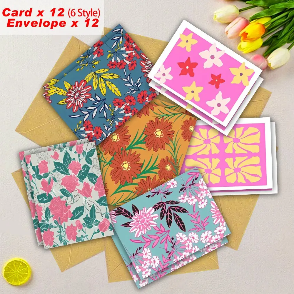 بطاقة تهنئة بوهيمية (6 تصميمات، 2 بطاقة لكل منها، مع 12 ظرفًا) دعوات وبركات للعائلة والأصدقاء والزملاء