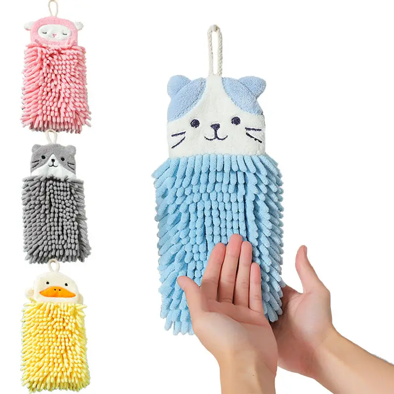 Animal Cute Hand Towel for Bathroom Quick Dry Chenille Hand Towel Kitchen Cat Pattern Can Customizable Wholesale