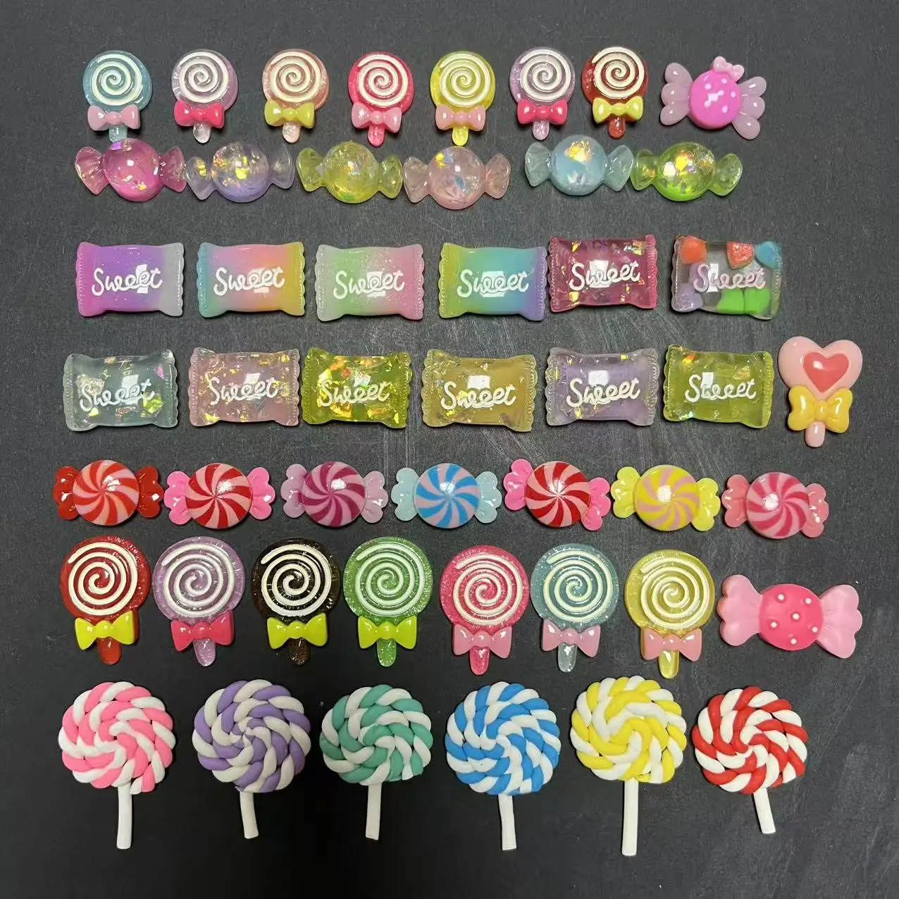 

10Pcs Y2K Kawaii Resin Lollipop Candy Junk Phone Case Ipadcase Ipod Cover Decoration Food Charm Doll House Flat Back Diy Craft