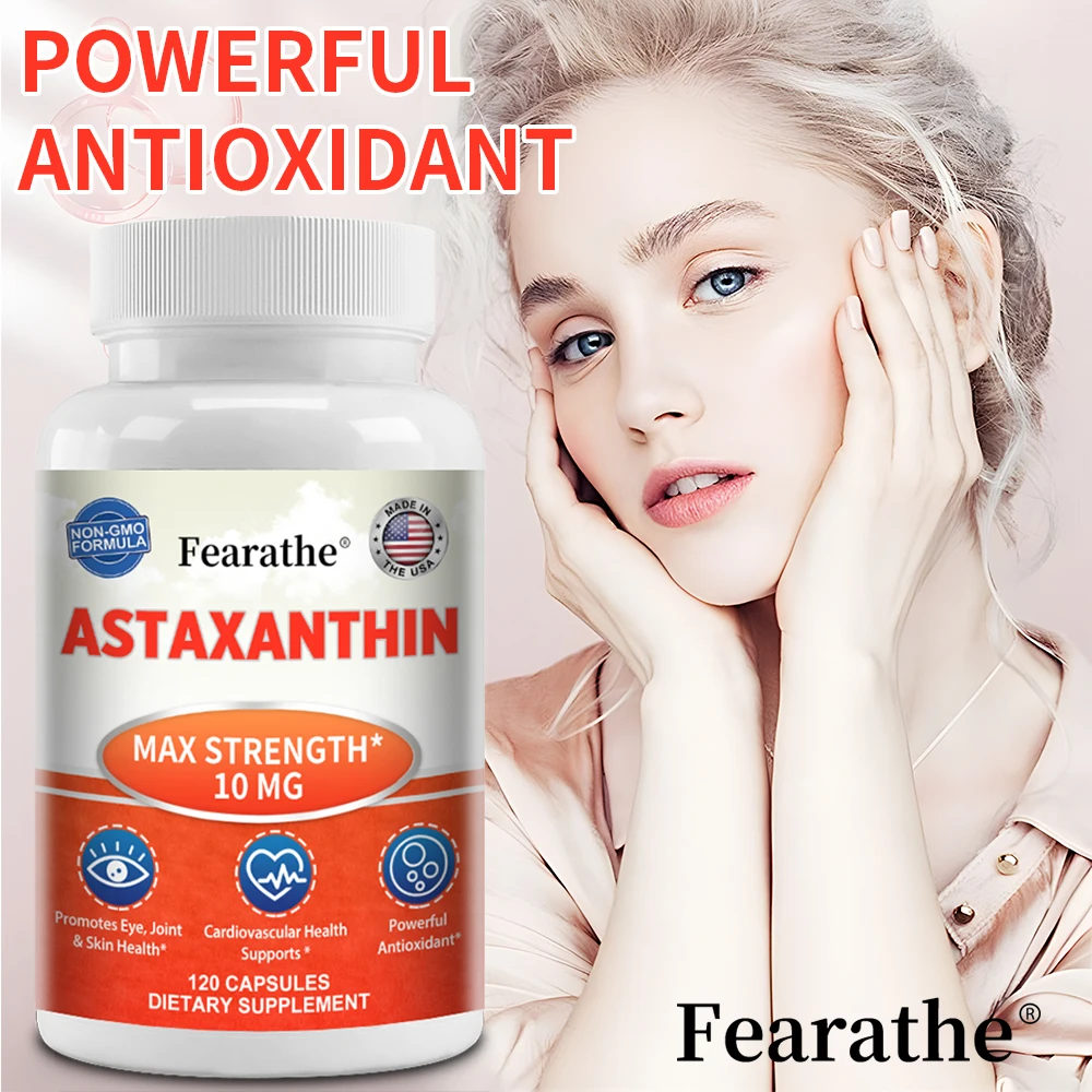 Fearathe Astaxanthin Capsules 10mg Promotes Cardiovascular Health and Accelerates Metabolism Supporting Eye, Joint & Skin Health