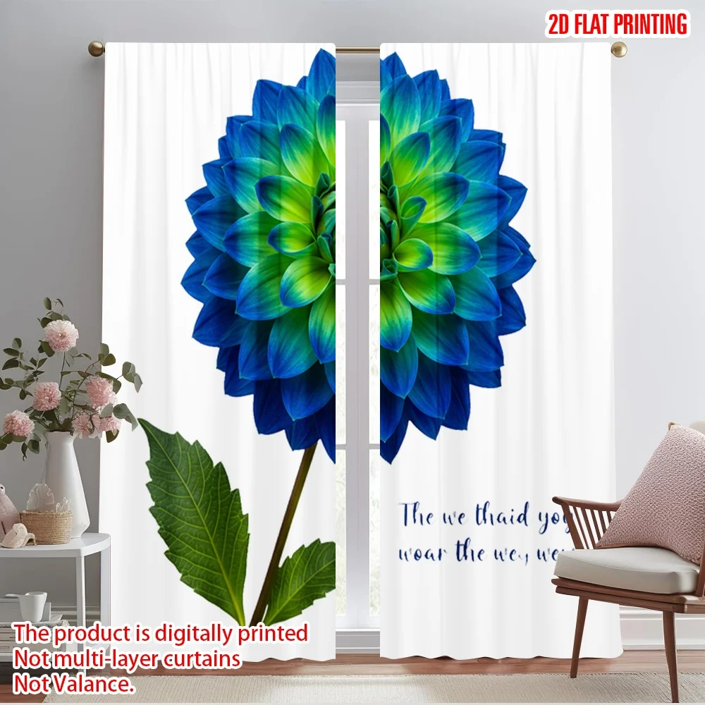 

2pcs 2D flat printing Scene Curtains Blue Green Dahlia Flower Polyester Without Electricity 0 Use for Classroom Office