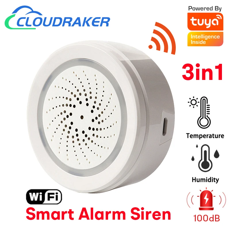 Tuya WiFi Alarm Siren 100dB with Temperature and Humidity Sensor Strobe Light Alerts for Smart Home Automation Security System