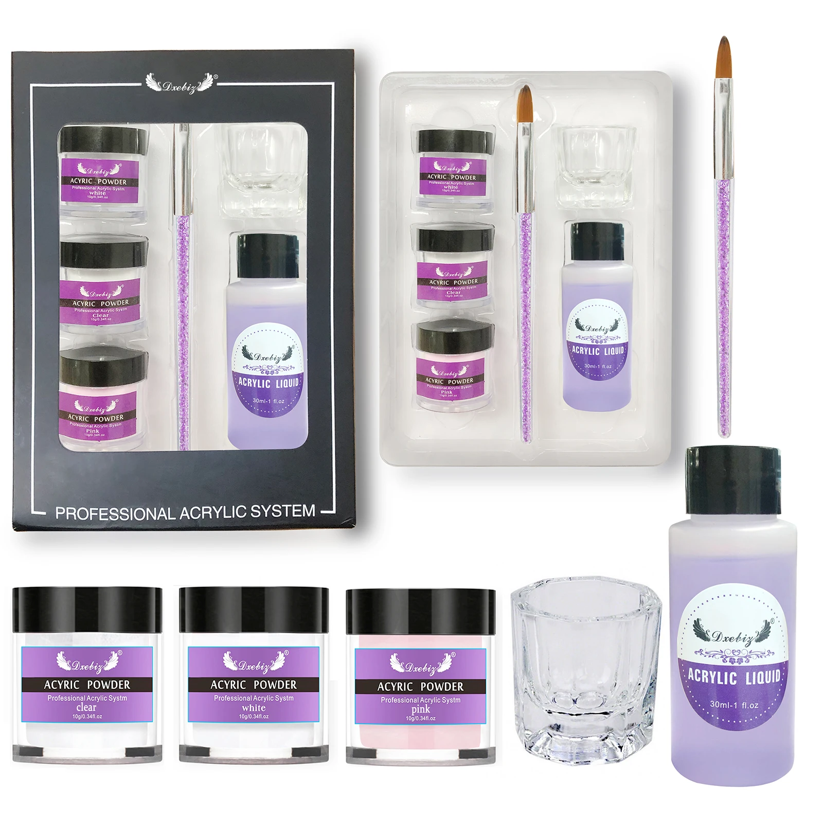 Nail Art Glitters Acryl Nagelpoeder Set 3-kleuren Nagelpoederset voor beginners Nail Art DIY Nail Beauty Tools