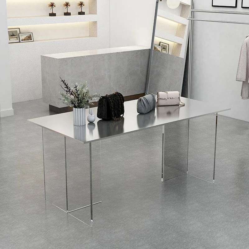Clothing store flowing water table Stainless steel Nakajima jewelry display table with acrylic display table bookcase