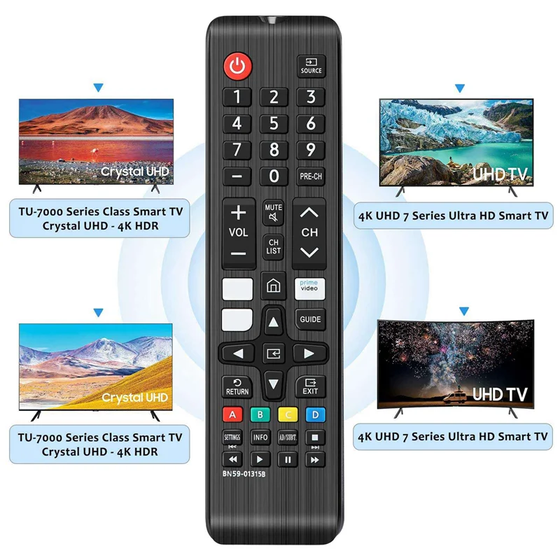 

5X BN59-01315B Remote Control Replacement For Smart TV UE43RU7105 UE50RU7179 With Netflix Prime Video-B12B