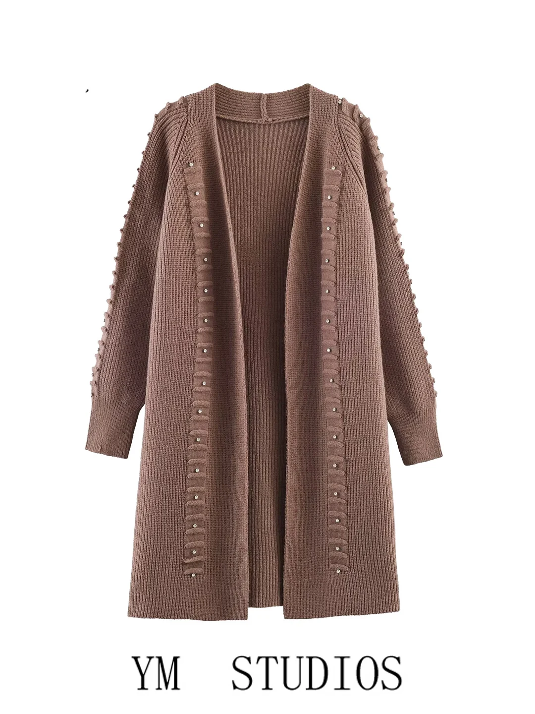 

Женский кардиган в корейском стиле, без пуговиц, с заклепками, вязаный, свободного кроя, средней длины, для повседневной носки