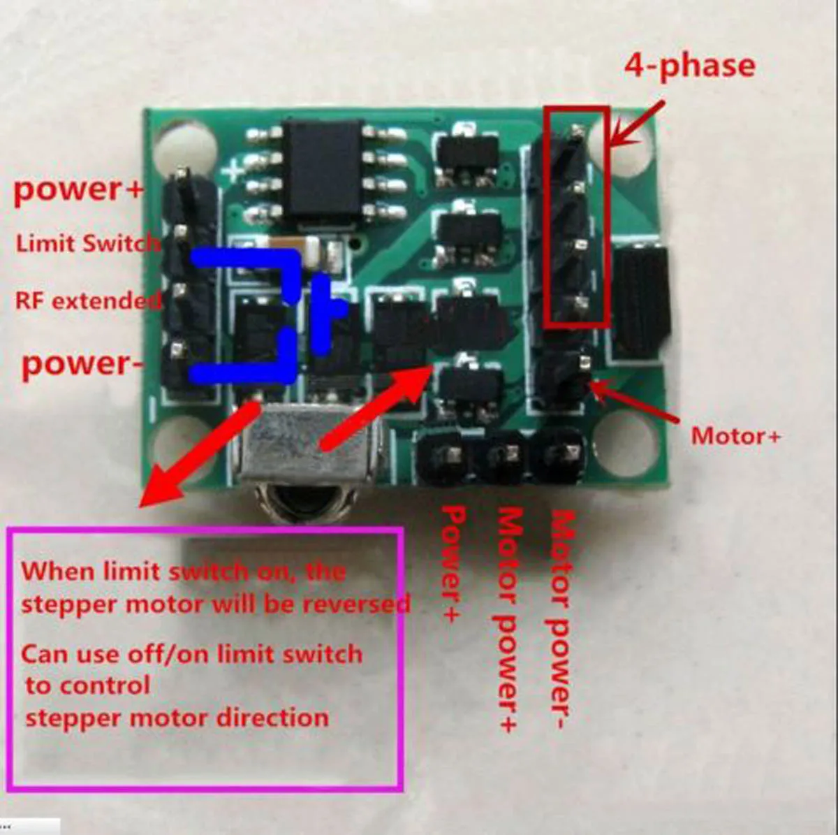 Stepper Motor Driver Board w Remote Control 4-phase 5-wire  RC adjustable Speed Forward / reverse start stop delay Timer