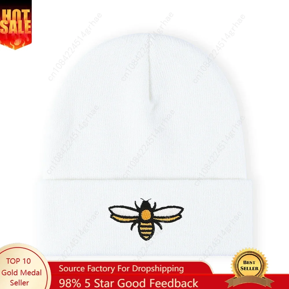 

1pc'BEE' Embroidered Beanie Soft Stretchy Lightweight Winter Hat for Men & Women, Outdoor Hip Hop Fashion
