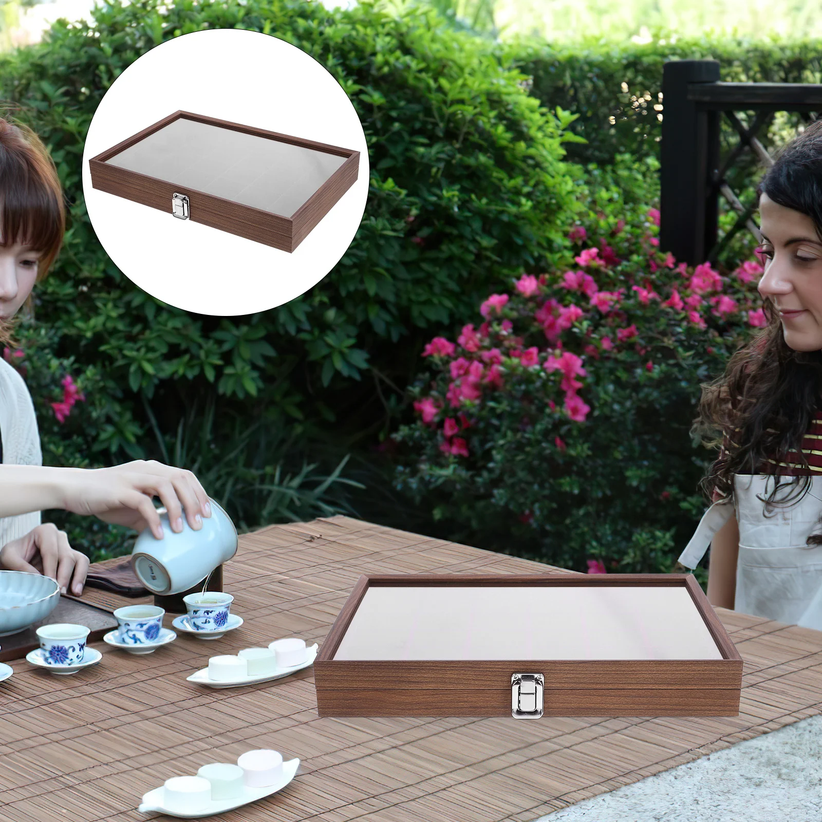 

Multi-Function Tea Bag Organizer 30-Compartment Wood Glass Stainless Steel Kitchen Storage Box Holder Compact Space-Saving