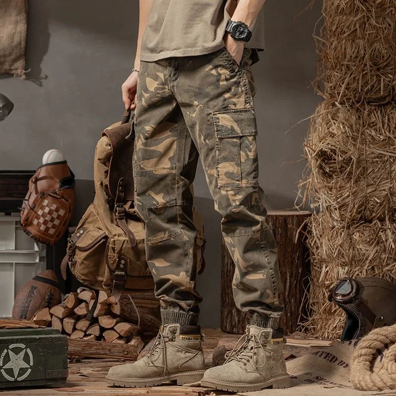

Autumn and Spring New Fashion Trend American Vintage Camouflage Work Pants Men's Casual Loose Sports High Quality Pants 28-36