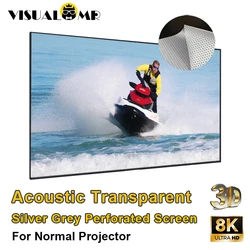 2025 VisualMr Acoustically Transparent Silver Grey Perforated Acoustic ALR Projection Screen Fixed Frame 1CM Ultra Narrow Bezel