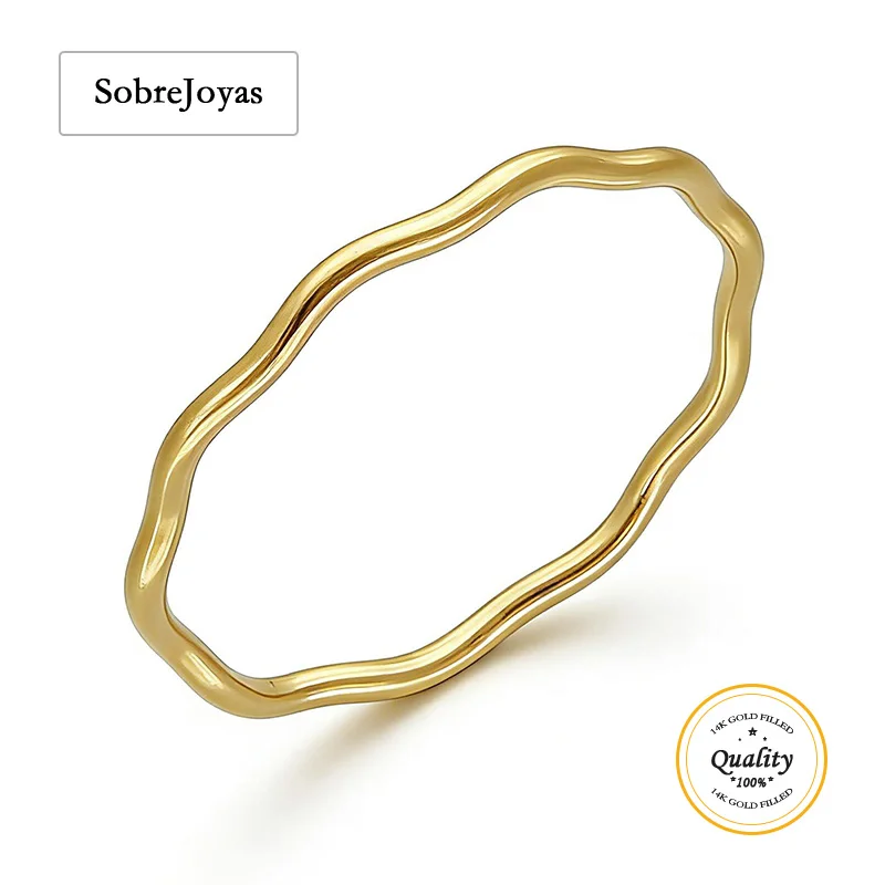 

Волнистое кольцо 1,0 мм из позолоченного золота 14K, минималистичное кольцо-волнка в стиле бохо, кольцо на фалангу, золотые украшения, золотые аксессуары, кольцо для женщин