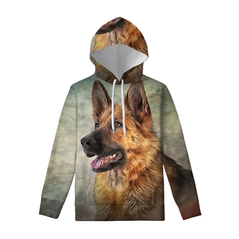 Fashion German Shepherd Pattern Hoodies Autumn Trend Long Sleeve Mens Funny Animals 3D Printed Sweatshirt Casual Loose Pullovers