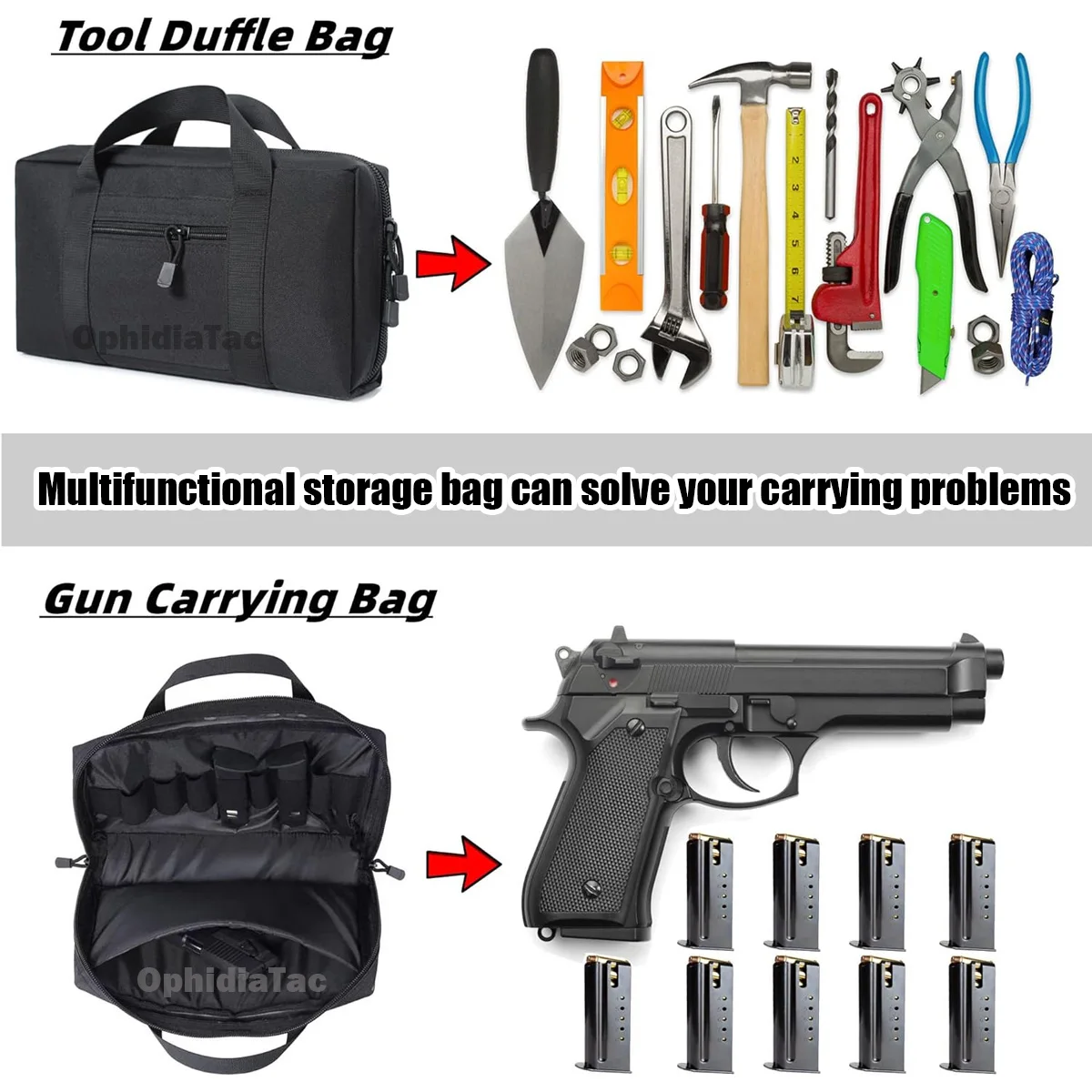 OPHIDIAN  Outdoor Sports Handbag Multifunctional EDC Toolkit Leisure Sports Sundries Storage Bag Pistol Bag - Image 5