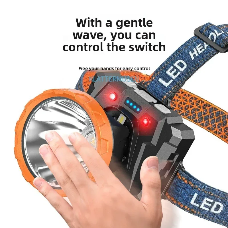 Smile Shark Night Fishing LED Headlamp Long Battery Life Long Range Waterproof Head Mounted USB Rechargeable Compact