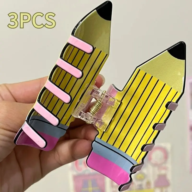 1/3Pcs Novelty Creative Pencil Hair Claw Clips Women Acrylic Ponytail Shark Clips Back To School Hair Accessories Teachers Gift