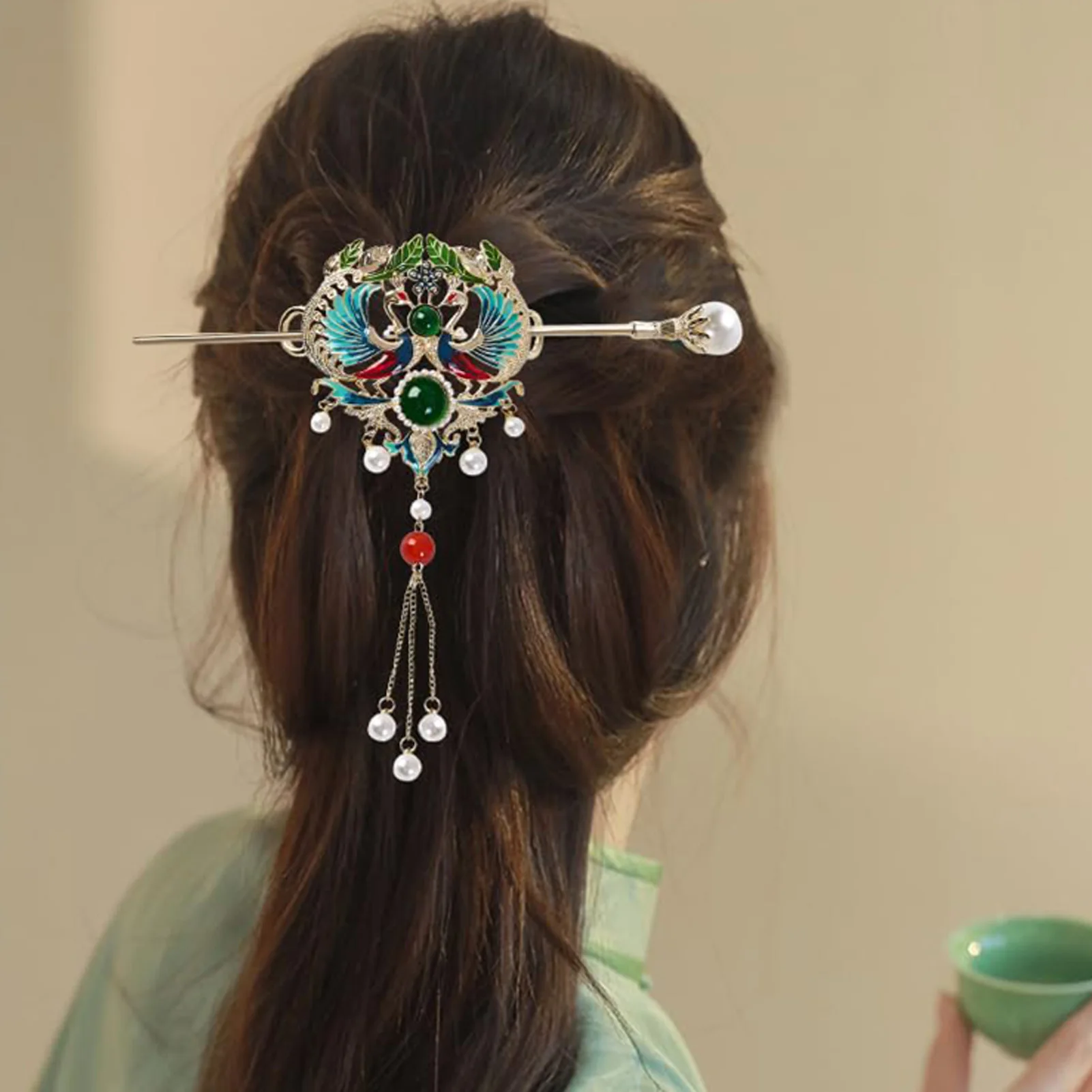 

Chinese Style Hairpin Tiaras For Women Luxury Pearl Hair Sticks With Tassel Vintage Hanfu Matching Hair Accessories Retro Crowns