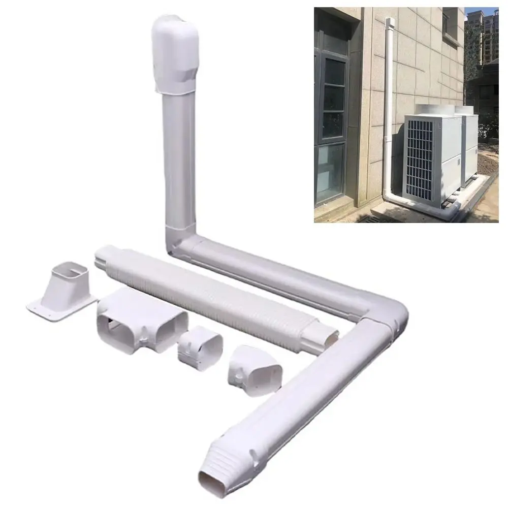PVC White Air Cond Lineset Cover System Flat Elbow Trunking Connection Lines Coupling End Cap Cover Wall Entry Mouth Cap