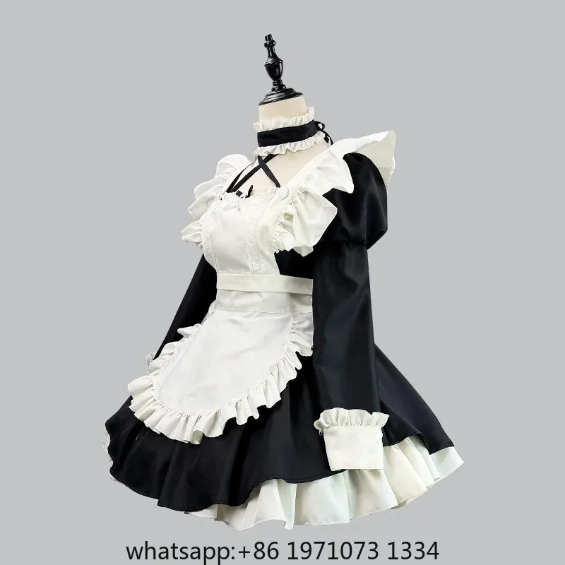 S -5XL Sweet Gothic Maid Dress with Lace and Bubble Sleeve Cosplay Costume Housekeeper Maid Dress Cafe Attendant Suit