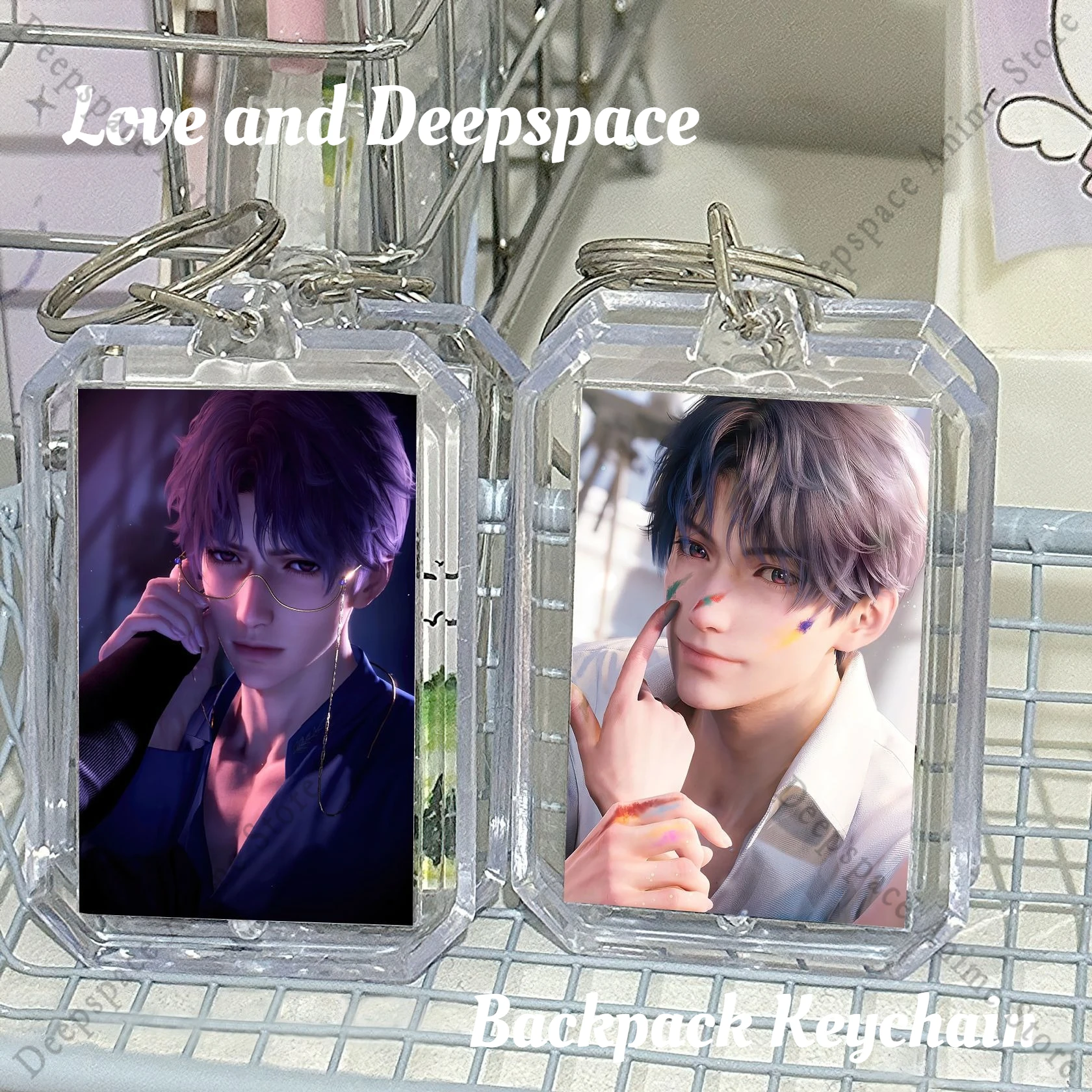 Love and Deepspace Rafayel Zayne Xavier Gioco anime Foto fronte-retro Portachiavi in acrilico Zaino Ciondolo Ventole Regali Periferici
