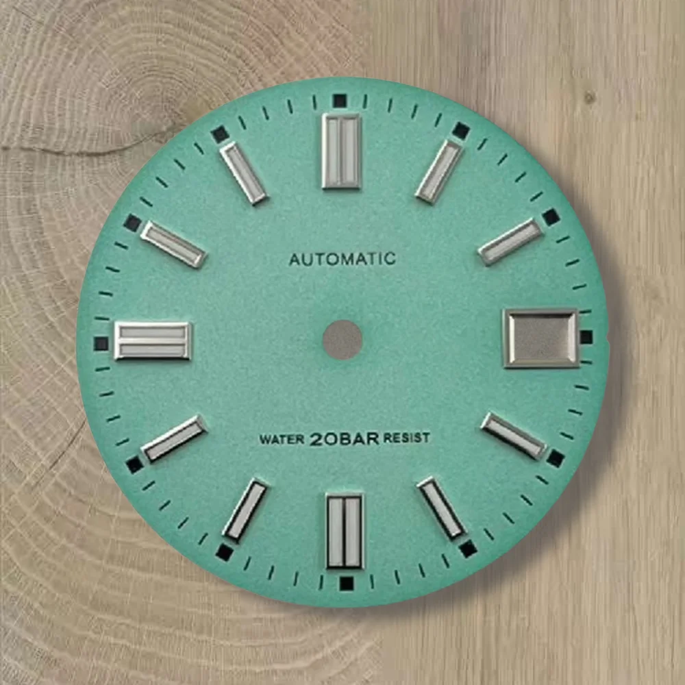 28,5 mm S Logo NH35 quadrante quadrante opaco adatto al movimento NH35 C3 forte verde luminoso giorno solo NH35 accessori per la modifica dell'orologio