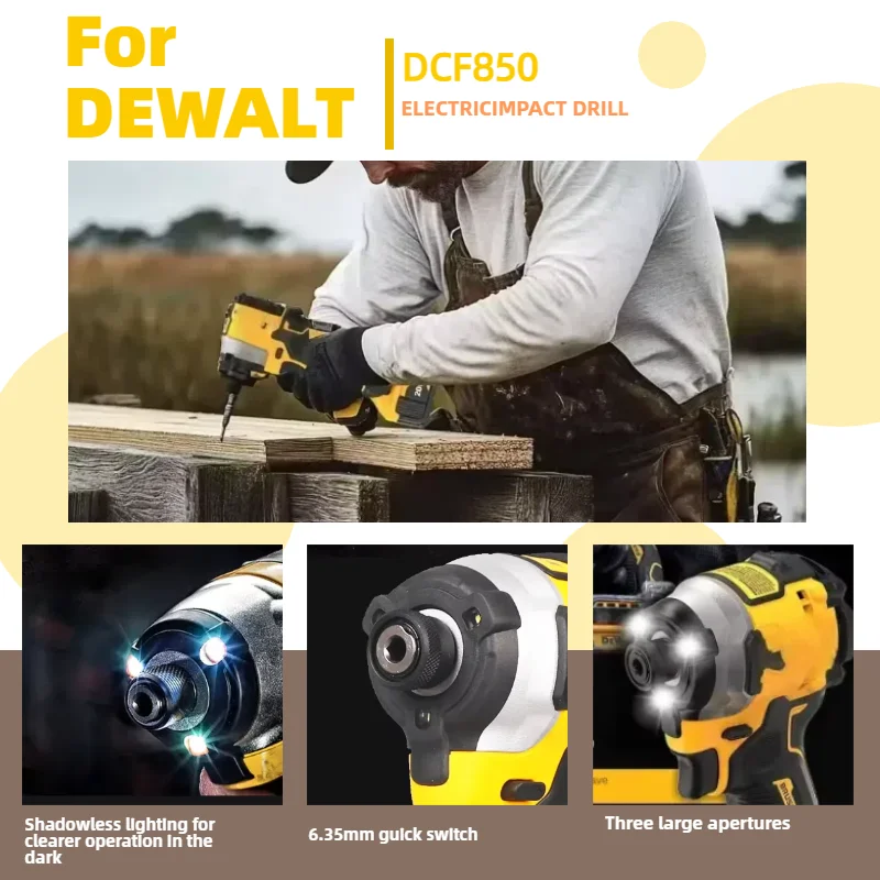 For Dewalt DCF850 Rechargeable Cordless 20V Cordless Impact Wrench, Lithium Electric Battery, Power Tools