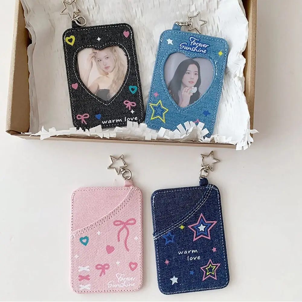 Fashion Y2k Denim Star Card Holder Backpack Hanging Keychain Bag Pendant Love Heart Student Card Cover Ladies