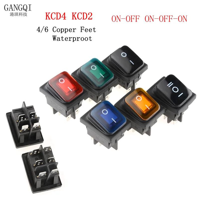 

KCD4 KCD2 ON-OFF ON-OFF-0N 4/6-контактный сверхмощный герметичный водонепроницаемый автоматический лодочный морской кулисный переключатель со светодиодным тумблером