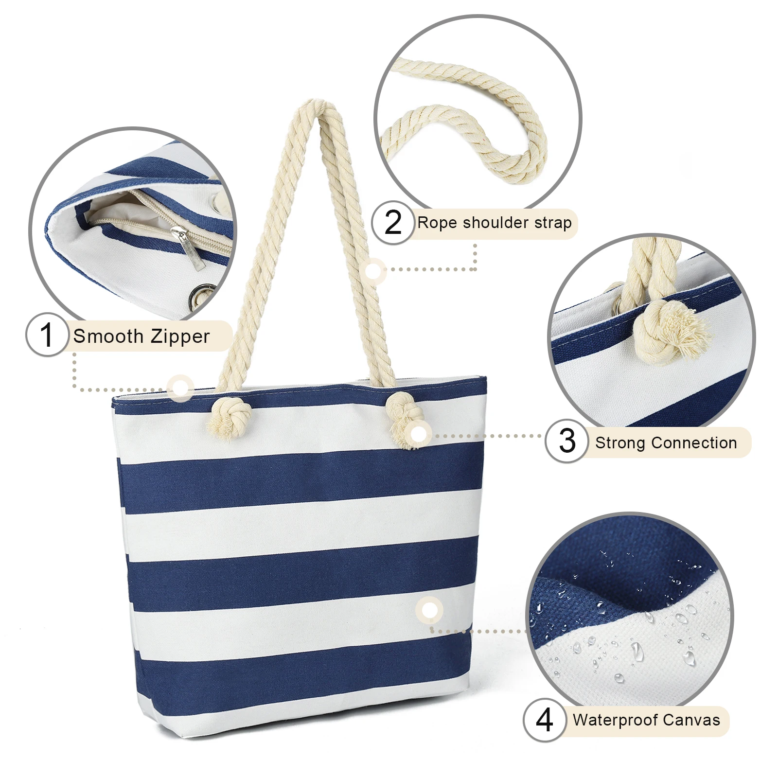 AFKOMST-Grande Bolsa Casual Beach Canvas para Mulheres, Corda de Compras Sacos Top-Handle, Ladies Tote Purse