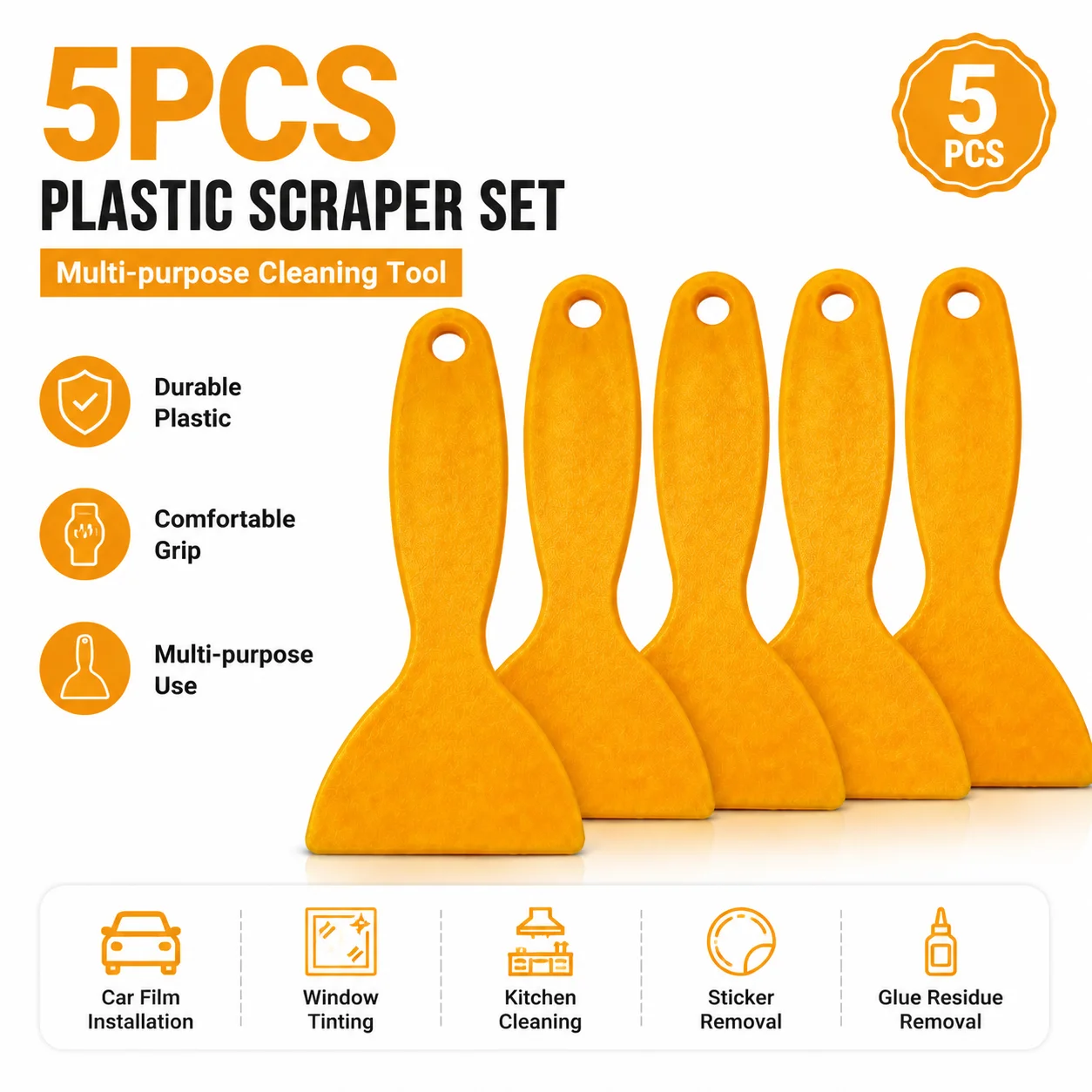 Multipurpose Plastic Scraper Tool - Car Tint Film Wrap Squeegee, Decal Sticker Remover, Wallpaper Smoothing Spatula