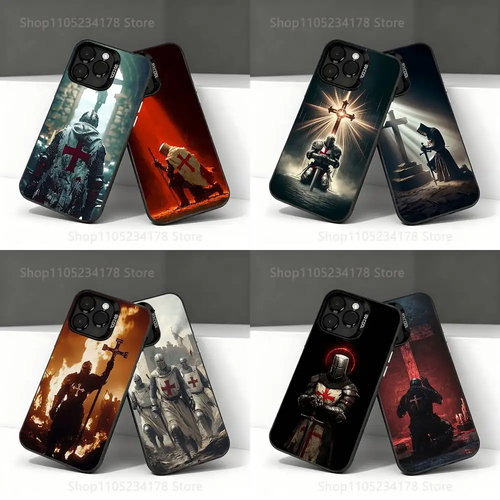 

Knights Templar Phone Case For iPhone 17,16,15,14,13,12,11,Pro,XS,Max,Plus,Mini,SE4,E Black Matte Shockproof Cover