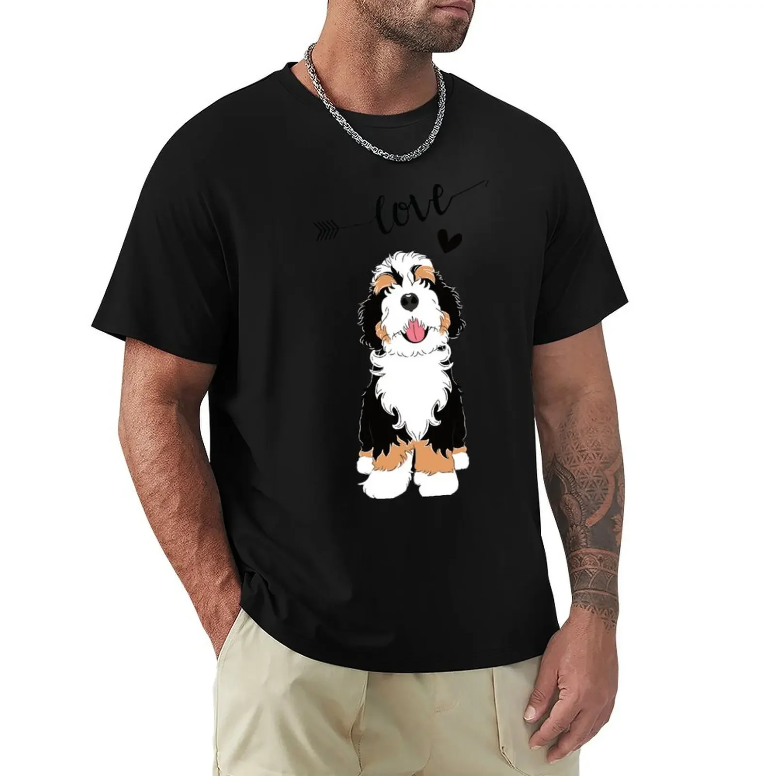 LOVE Tri Color Bernedoodle T-Shirt plain Blouse customizeds quick-drying T-shirt men