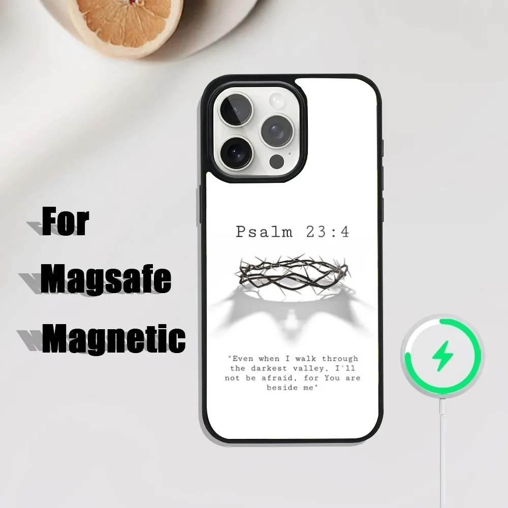 聖書の一節イエス・キリスト電話ケース iPhone 16、15、14、13、12、11、プラス、プロ、マックスミニ Magsafe 磁気ワイヤレス充電用