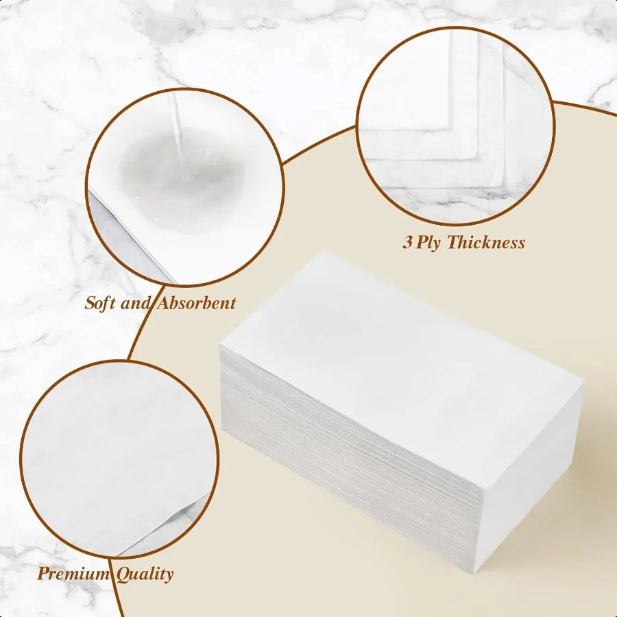 100 Pack  Paper Napkins3Ply White Dinner Napkins for Guests Bathroom Paper Hand Towels Soft and Absorbent Perfect for Christmas