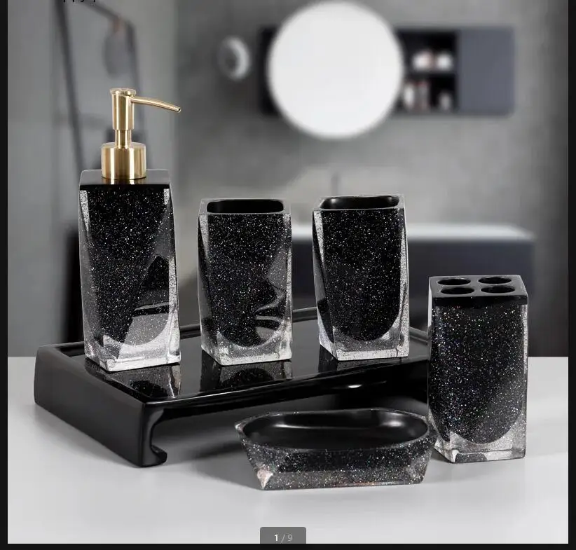 Bathroom Five Piece Set Resin Wash Toiletries Lotion Bottle Mouthwash Cup Toothbrush Holder Soap Dish Storage Tray