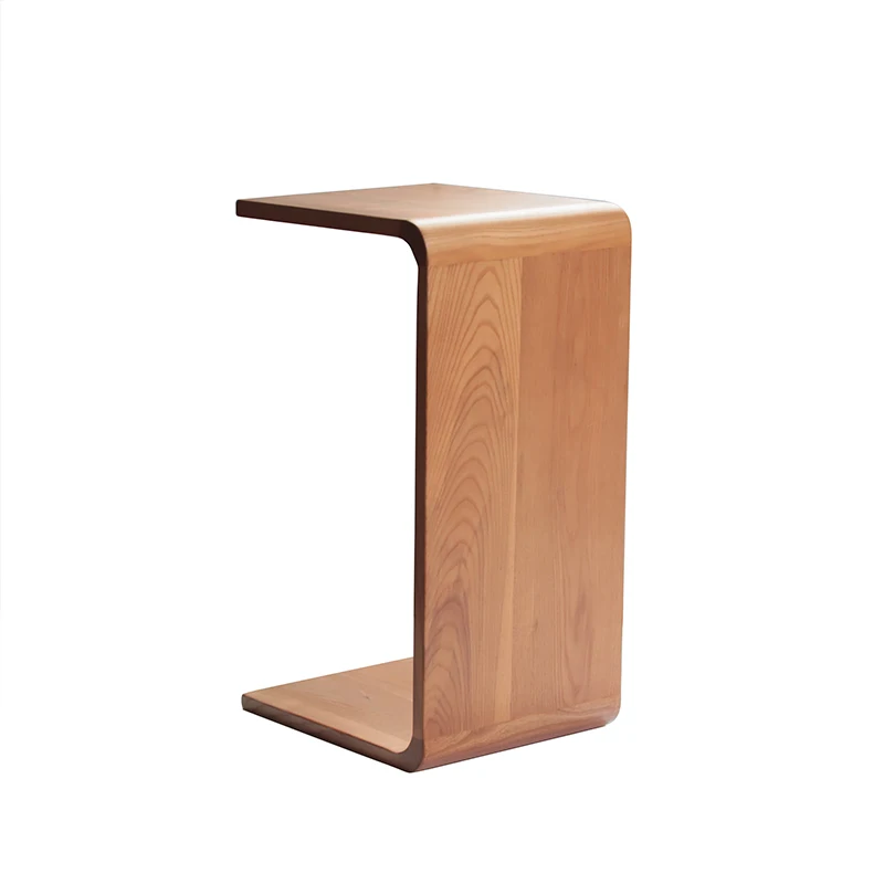 Solid wood C-shaped sofa edge table, movable mini coffee table, minimalist modern small table, bedroom bedside table