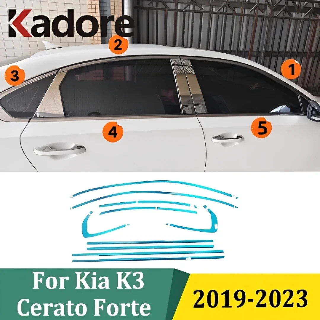 For Kia Forte Cerato K3 2019 2020 2021 2022 2023 Car Window Trim Frame Moulding Cover Exterior Car Sticker Accessories