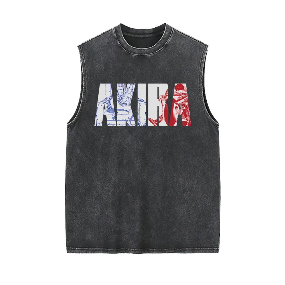 Japanese Anime Movie Akira Vintage Washed Tank Tops Manga Tetsuo Shima Shotaro Kaneda Merch Sleeveless Vest T-shirt Men T Shirt