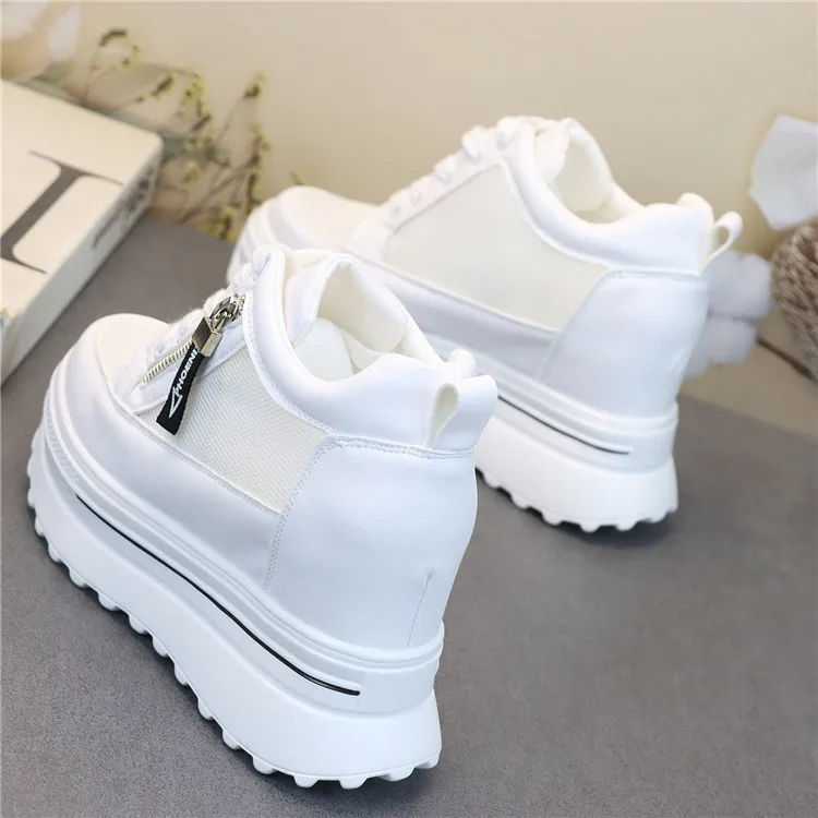 2024 New Summer White Hidden Wedge Heels Casual Shoes Woman Bling Platform Shoes Elevator 9CM High-heels Walking Sneakers Women