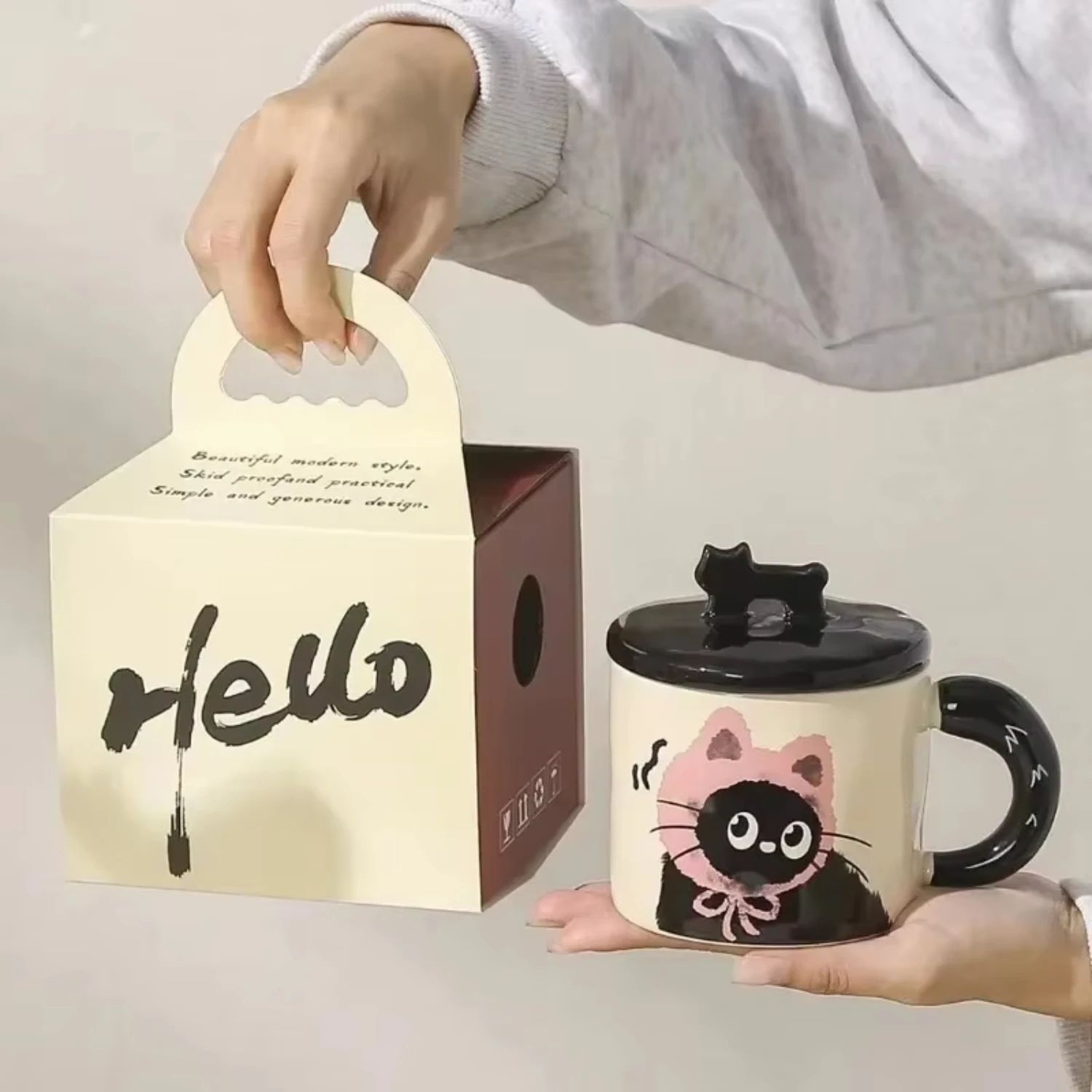 Taza de gato con personalidad creativa con tapa, regalo de recuerdo, taza de agua potable, bonita taza de café de cerámica, taza de oficina