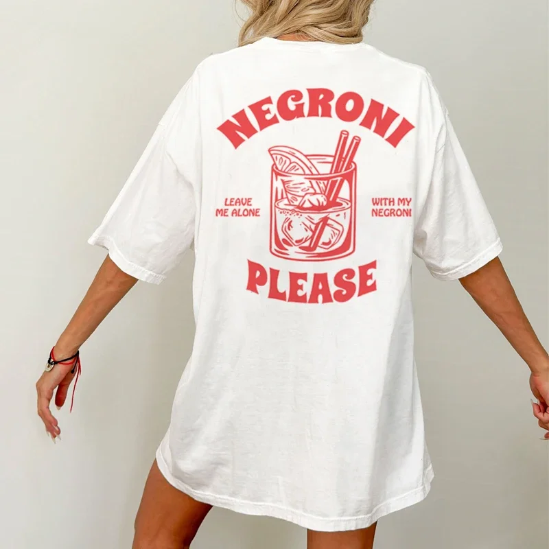 Negroni Please Vintage Streetwear T-Shirts Loose Funny Cocktail Drink Tee Shirt Women Cute Retro Graphic Tops Unisex Clothes