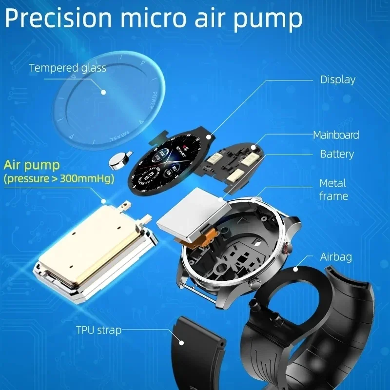 2025 New Non-Invasive Blood Glucose Men Watch Air Pump Airbag Precision Blood Oxygen Blood Pressure Heart Rate Sport Smart Watch