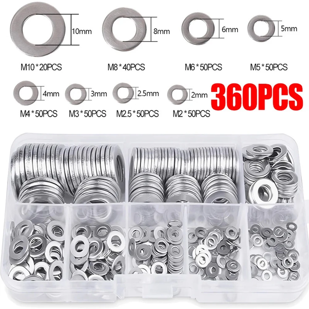 360-Piece Stainless Steel Washer Assortment Kit M2-M10 Flat Lock Washers Rust-Resistant Galvanized Finish For Automotive Home