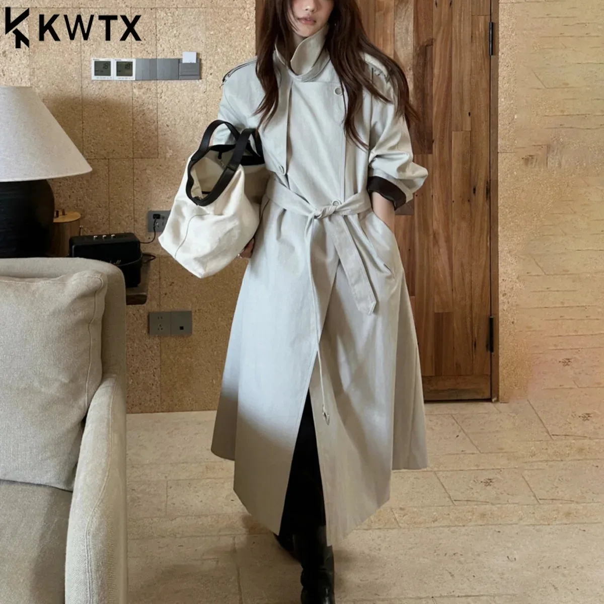 

KWTX Elegant Long Loose Trench Coat With Belt - Women's Slim Fit Oversized Casual Windcoat - Classic Stylish Fall Jacket