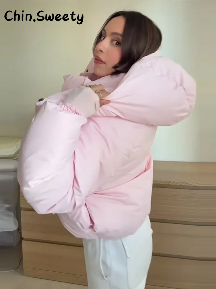 معاطف نسائية دافئة مبطنة بالقطن مع قلنسوة فضفاضة وياقة ثابتة وأكمام طويلة وجيوب وسحاب معطف لخريف وشتاء 2025 ملابس خارجية للسيدات #3