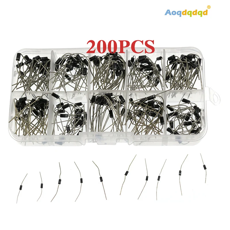 200 Pcs 10 Values Rectifier Diode Assorted Kit For 1N4001 1N4002 1N4003 1N4004 1N4005 1N4006 1N4007 1N5817 1N5818 1N5819
