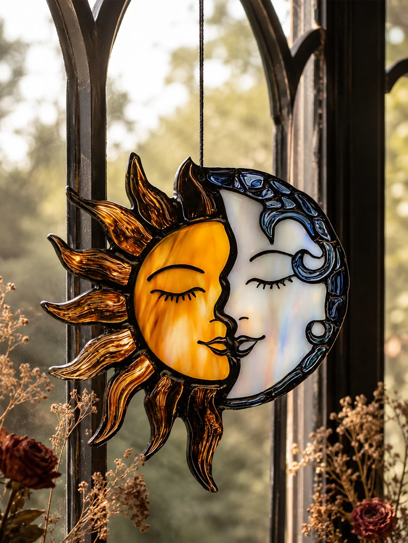 Sun Moon Kiss Face Acrylic Suncatcher Window Hanging Ornament Home Wall Decor Gothic Indoor Wall Art Rainbow Catching Pendant