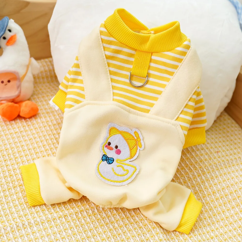 

New Year Jumpsuit Pet Clothes Soft Striped Cat Sweatshirt Cartoon Duck French Fries Dog Four-legged Overalls Chihuahua