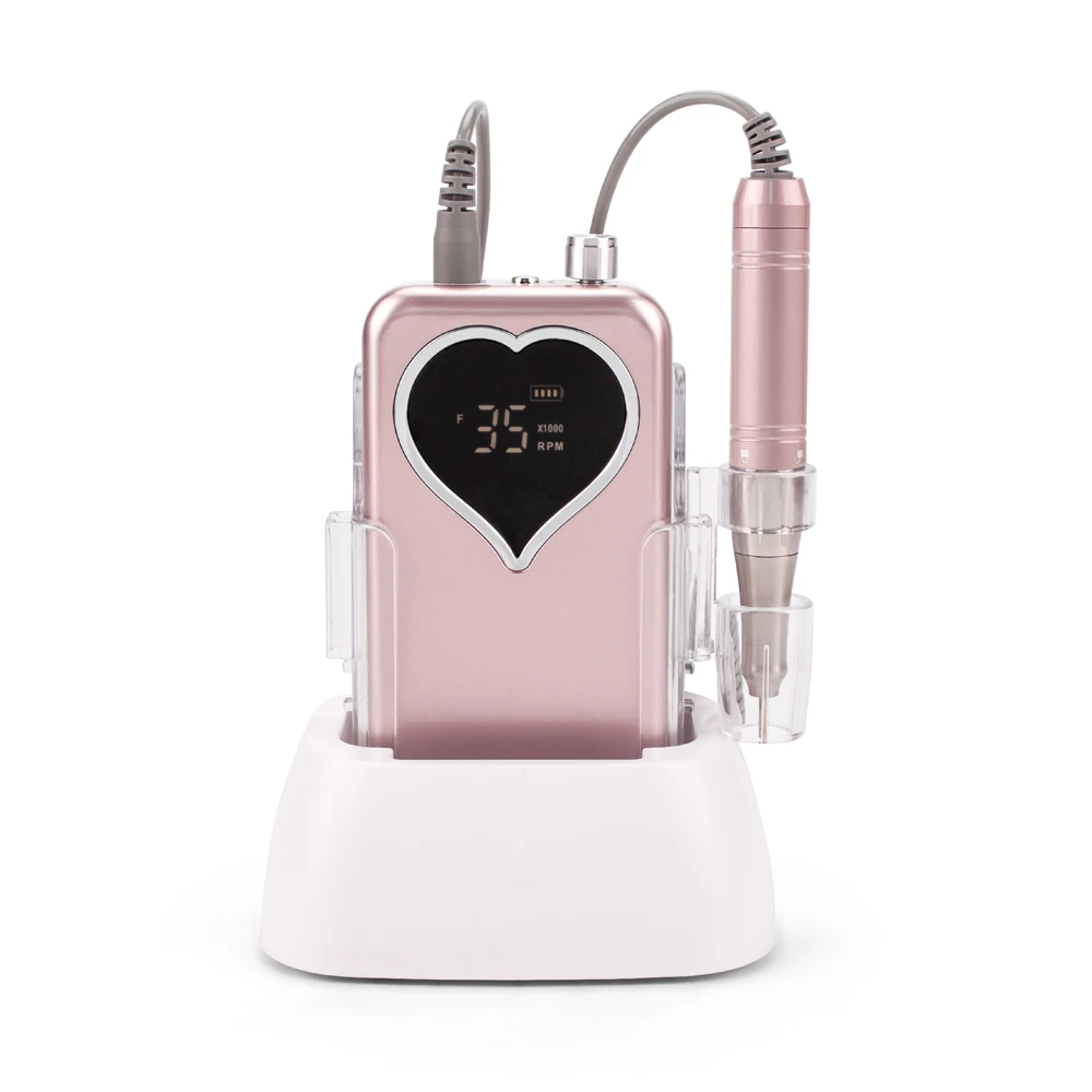 Coreless Heart Nail Drill Rechargeable 35000RPM Manicure Electric Machine Nail File Pedicure Cordless Drilling Desktop Base