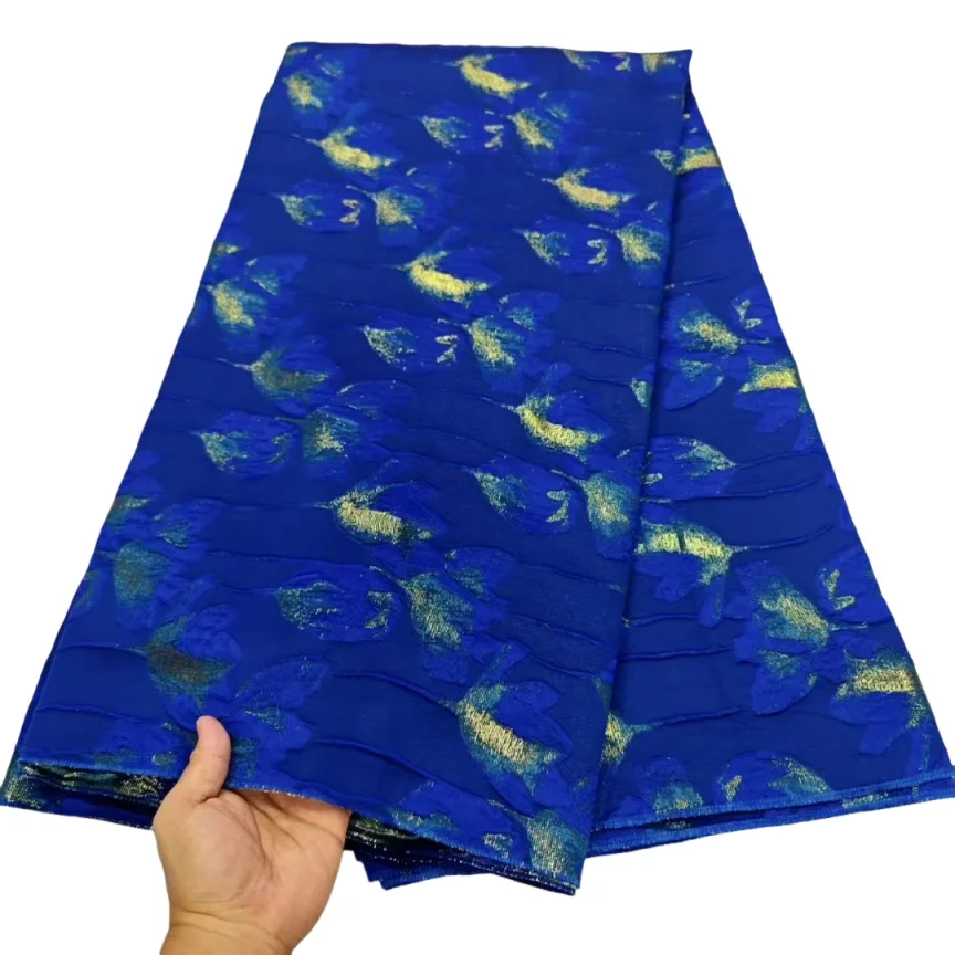 

5 ярдов, разноцветная нигерийская высококачественная парчовая ткань 2025 года, африканское кружево, тюль, парчовая жаккардовая ткань для свадебного платья